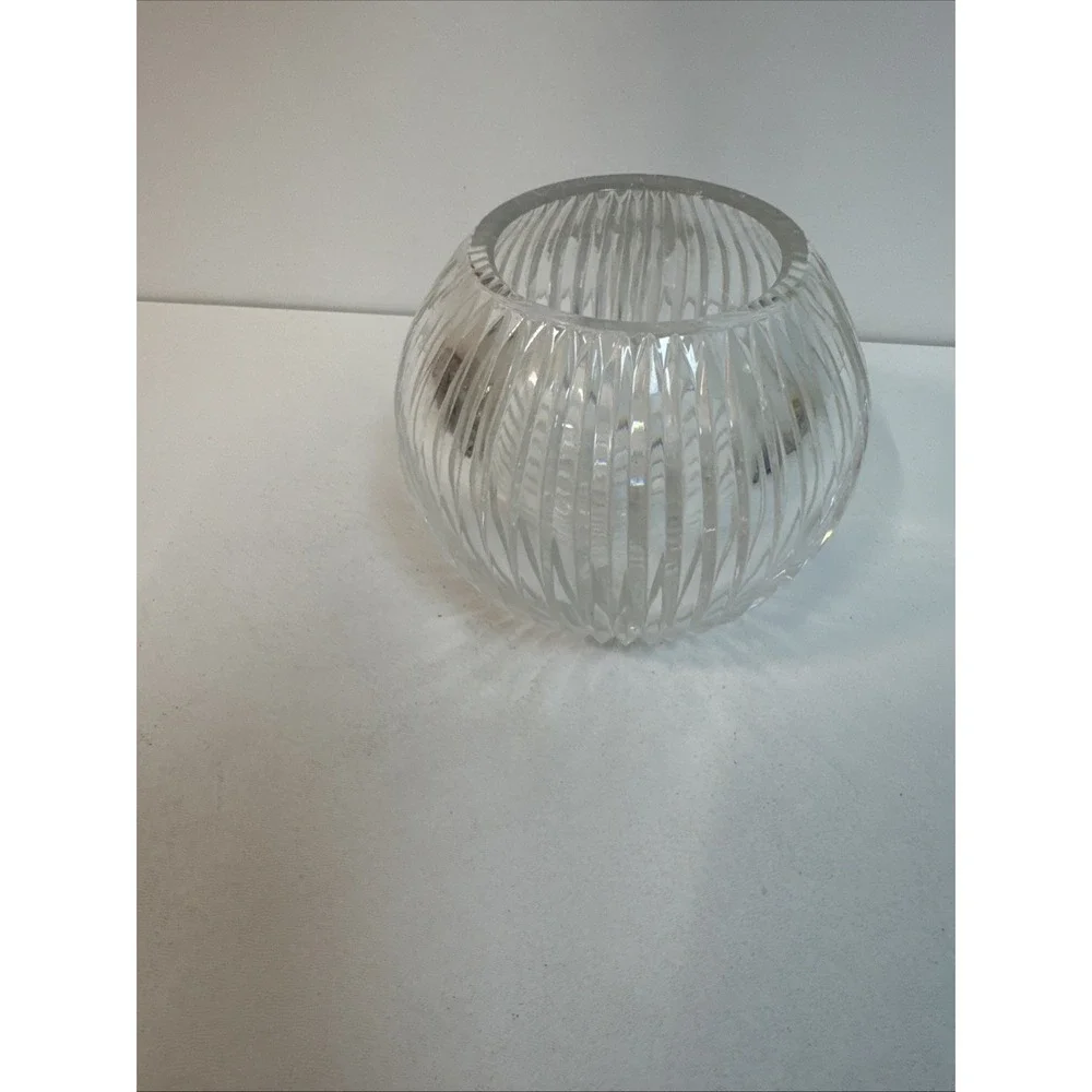 Wheel-cut crystal vertical lines votive candle holder bowl 4 1/2